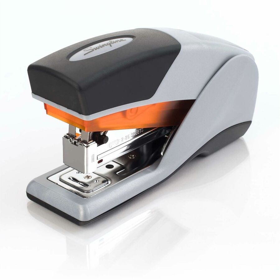 Swingline Optima 25 Compact Reduced Effort Stapler - 25 of 20lb Paper Sheets Capacity - 105 Staple Capacity - Half Strip - 1/4" Staple Size - 1 Each - Gray, Black, Orange