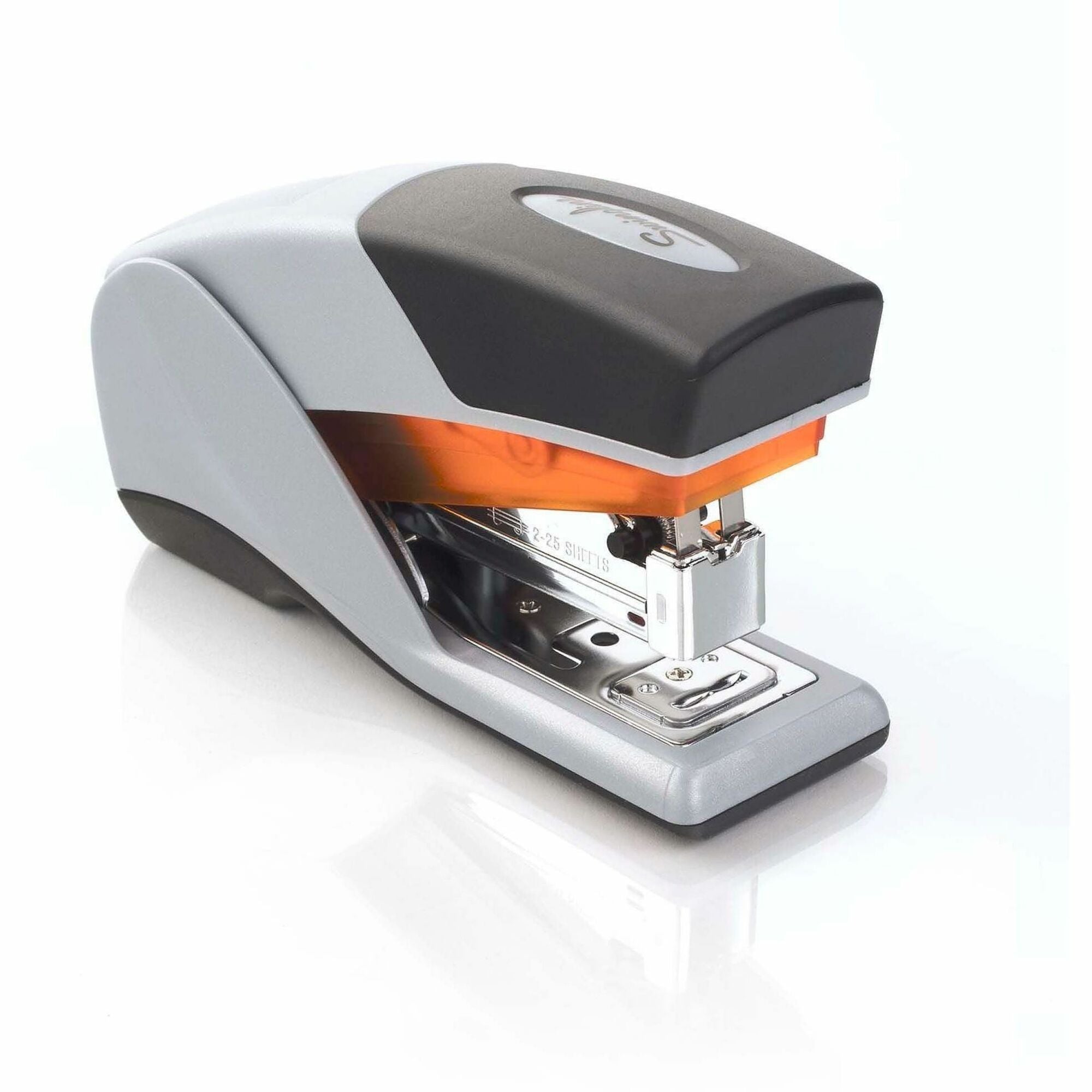 Swingline Optima 25 Compact Reduced Effort Stapler - 25 of 20lb Paper Sheets Capacity - 105 Staple Capacity - Half Strip - 1/4" Staple Size - 1 Each - Gray, Black, Orange