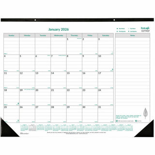 EcoLogix Monthly Desk Pad Calendar, 22 x 17, White/Green Sheets, Black Binding/Corners, 12-Month (Jan to Dec): 2024