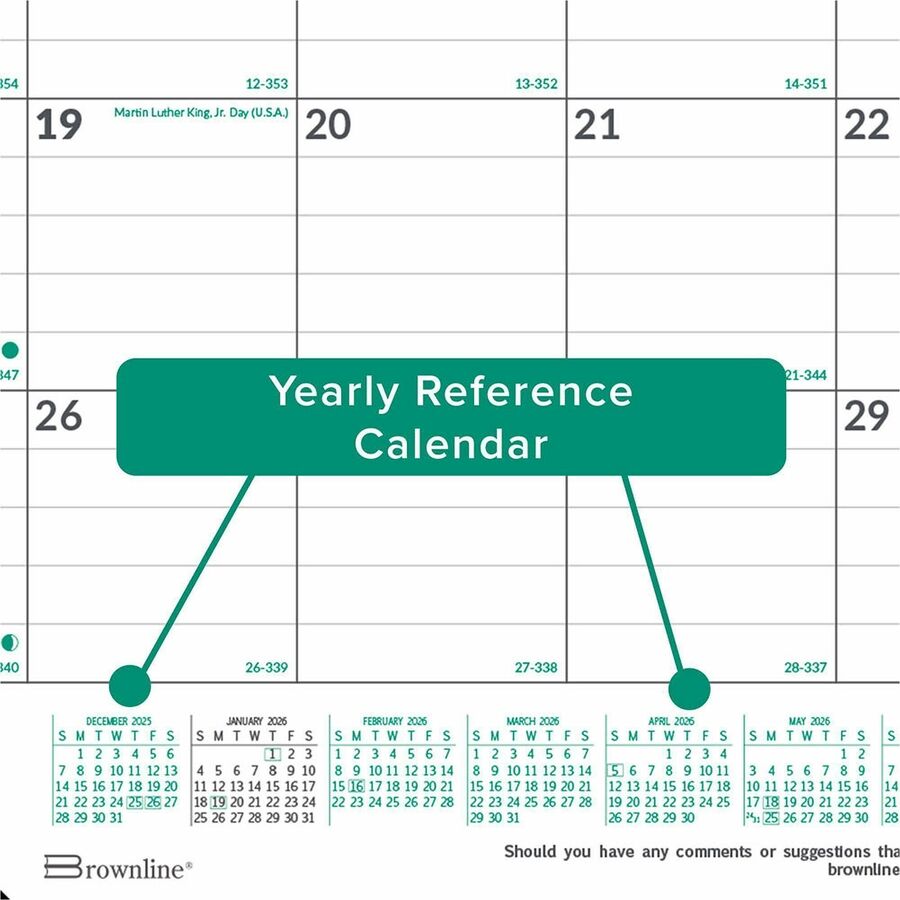 EcoLogix Monthly Desk Pad Calendar, 22 x 17, White/Green Sheets, Black Binding/Corners, 12-Month (Jan to Dec): 2024