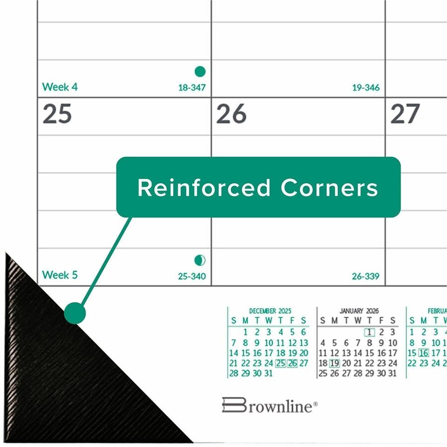 EcoLogix Monthly Desk Pad Calendar, 22 x 17, White/Green Sheets, Black Binding/Corners, 12-Month (Jan to Dec): 2024