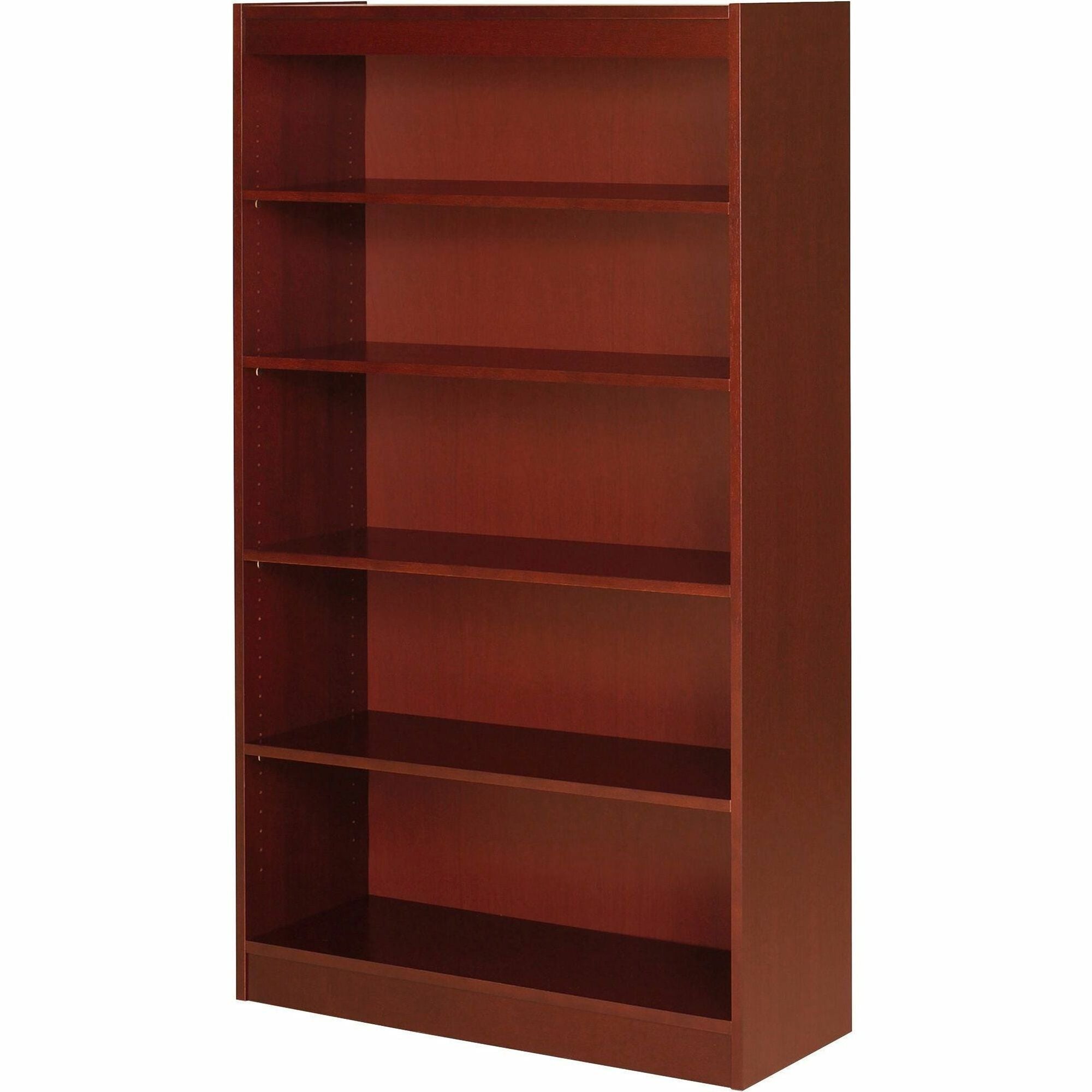 Lorell Panel End Hardwood Veneer Bookcase - 36" x 12" x 0.8" x 60" - 5 Shelve(s) - 4 Adjustable Shelf(ves) - Material: Veneer - Finish: Cherry - 