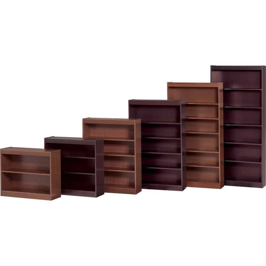 Lorell Panel End Hardwood Veneer Bookcase - 36" x 12" x 0.8" x 60" - 5 Shelve(s) - 4 Adjustable Shelf(ves) - Material: Veneer - Finish: Cherry - 