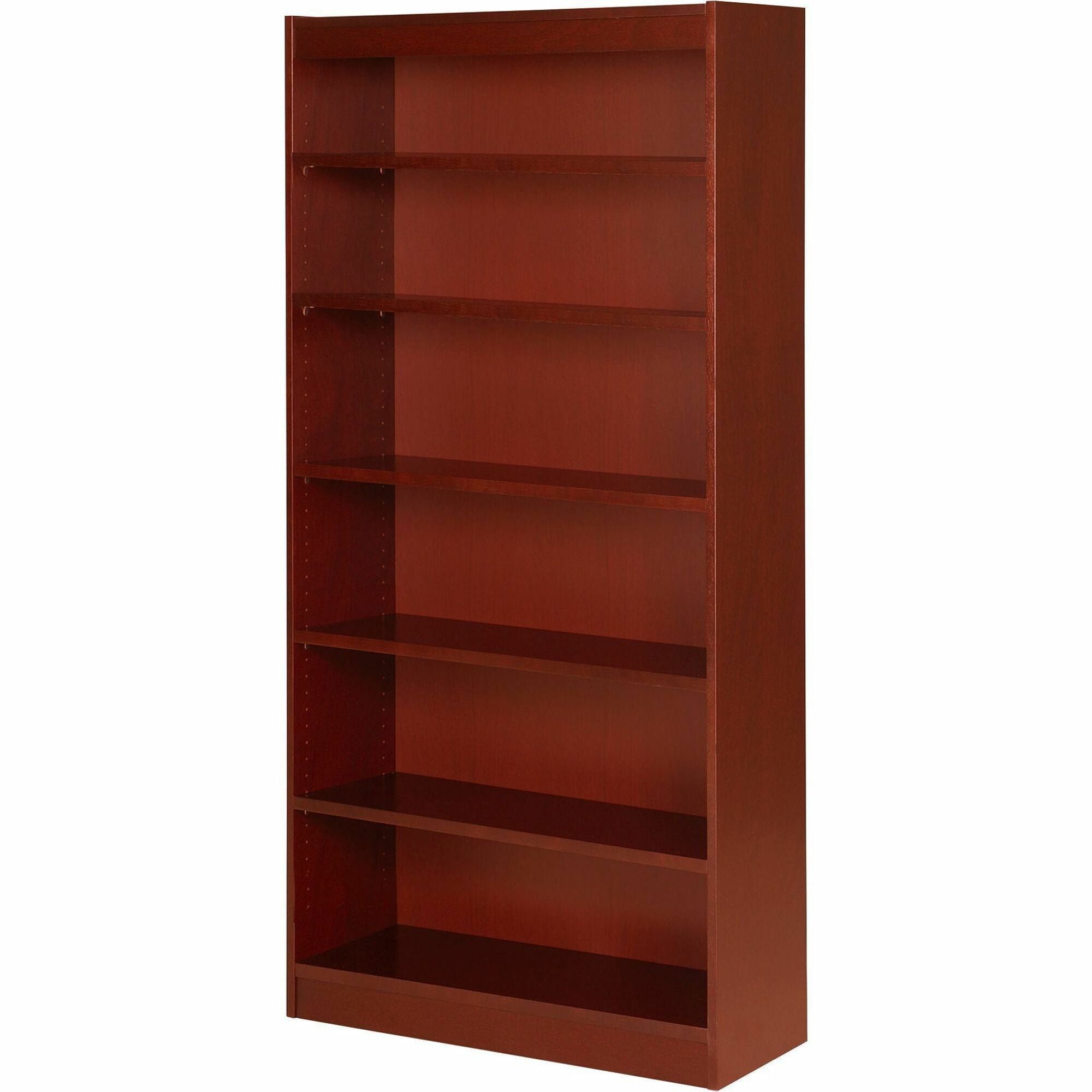 Lorell Panel End Hardwood Veneer Bookcase - 36" x 12" x 0.8" x 72" - 6 Shelve(s) - 5 Adjustable Shelf(ves) - Material: Veneer - Finish: Cherry - 