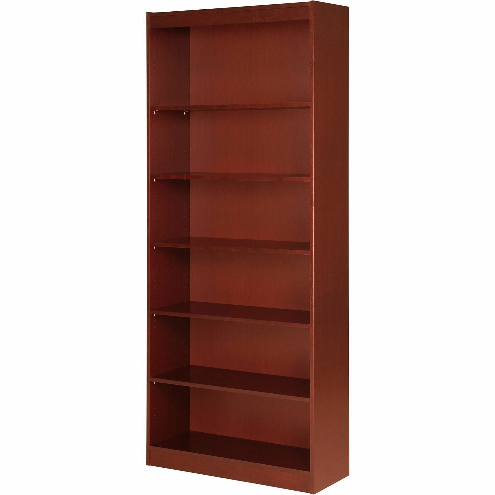 Lorell Panel End Hardwood Veneer Bookcase - 36" x 12" x 0.8" x 84" - 6 Shelve(s) - 5 Adjustable Shelf(ves) - Material: Veneer - Finish: Cherry - 