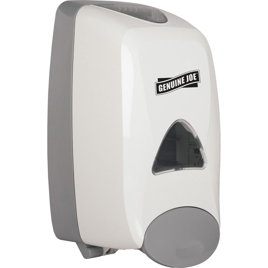 Genuine Joe 1250 ml Foam Soap Dispenser - Manual - 1.32 quart Capacity - Site Window, Soft Push, Sanitary-sealed, Refillable - White - 1Each