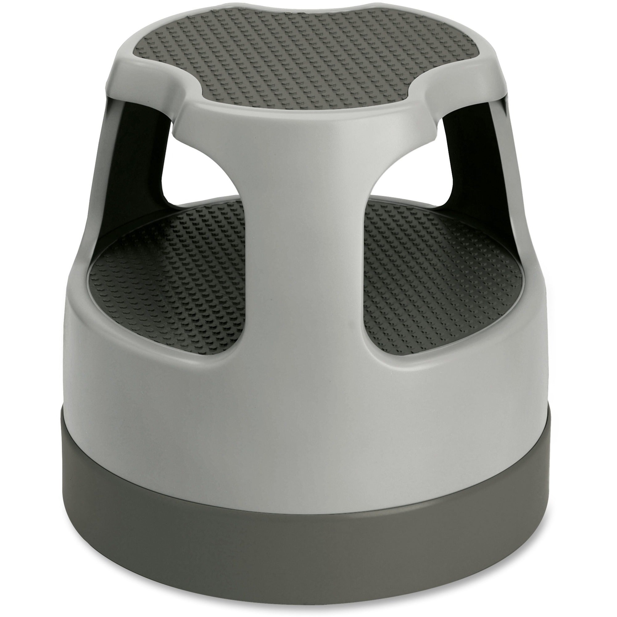 Scooter Stool, Round, 2-Step, Step and Lock Wheels, 300 lb Capacity, 15" Working Height, Gray