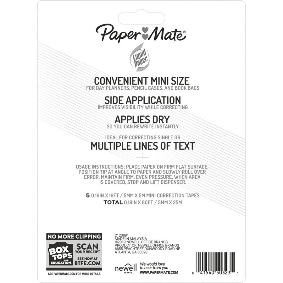 DryLine Mini Correction Tape, 0.2" x 197", Non-Refillable, Assorted Color Applicators, 5/Pack