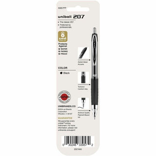 uniball 207 Gel Pen - Medium Pen Point - 0.7 mm Pen Point Size - Refillable - Retractable - Black Gel-based Ink - 2 / Pack