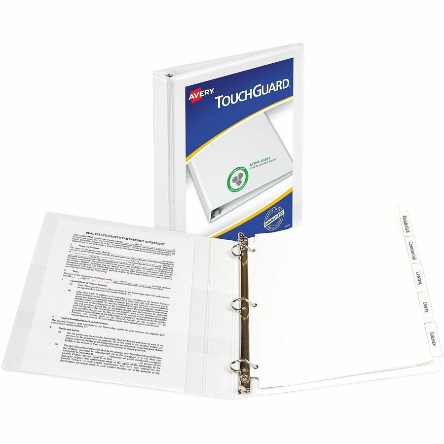TouchGuard Protection Heavy-Duty View Binders with Slant Rings, 3 Rings, 1" Capacity, 11 x 8.5, White