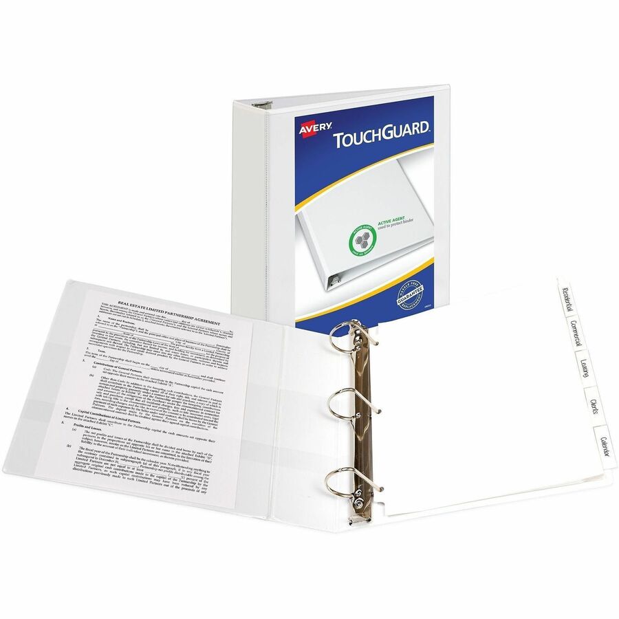 TouchGuard Protection Heavy-Duty View Binders with Slant Rings, 3 Rings, 2" Capacity, 11 x 8.5, White