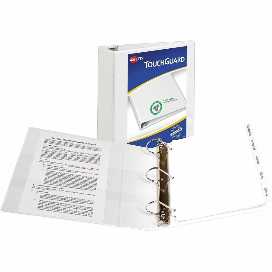 TouchGuard Protection Heavy-Duty View Binders with Slant Rings, 3 Rings, 3" Capacity, 11 x 8.5, White