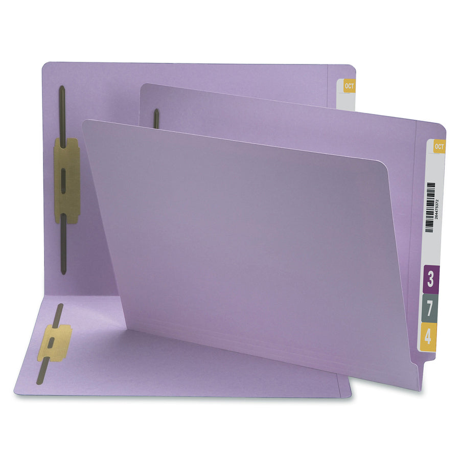 Smead Straight Tab Cut Letter Recycled Fastener Folder - 8 1/2" x 11" - 2 x 2B Fastener(s) - 2" Fastener Capacity - Lavender - 10% Recycled - 50 / Box - 