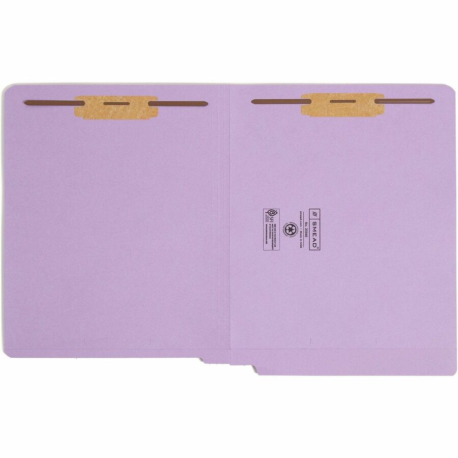 Smead Straight Tab Cut Letter Recycled Fastener Folder - 8 1/2" x 11" - 2 x 2B Fastener(s) - 2" Fastener Capacity - Lavender - 10% Recycled - 50 / Box
