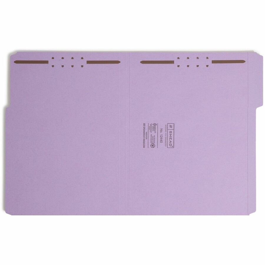 Top Tab Colored Fastener Folders, 0.75" Expansion, 2 Fasteners, Letter Size, Lavender Exterior, 50/Box