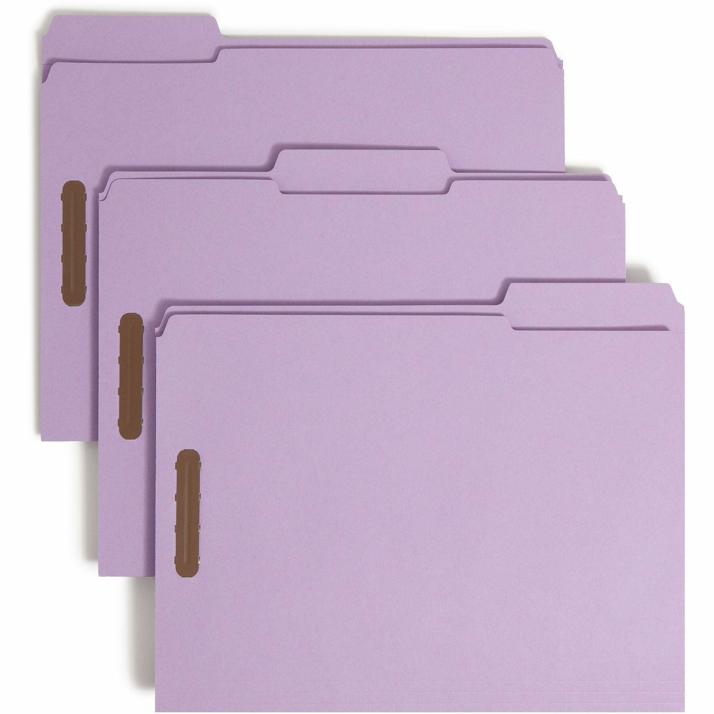 Top Tab Colored Fastener Folders, 0.75" Expansion, 2 Fasteners, Letter Size, Lavender Exterior, 50/Box