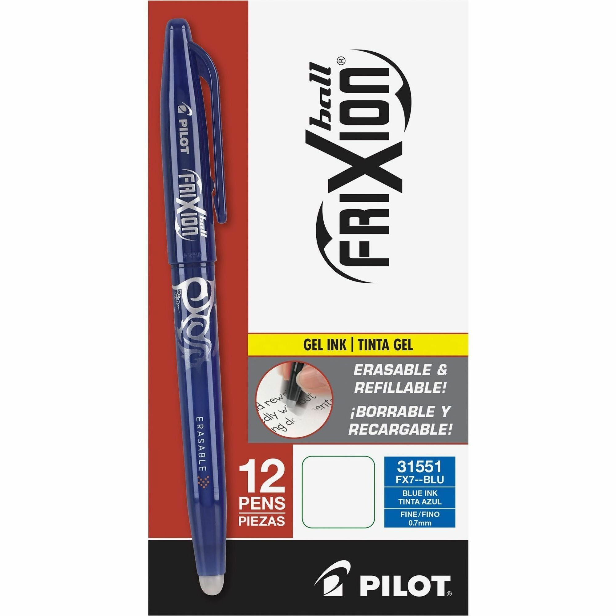 FriXion Ball Erasable Gel Pen, Stick, Fine 0.7 mm, Blue Ink, Blue Barrel