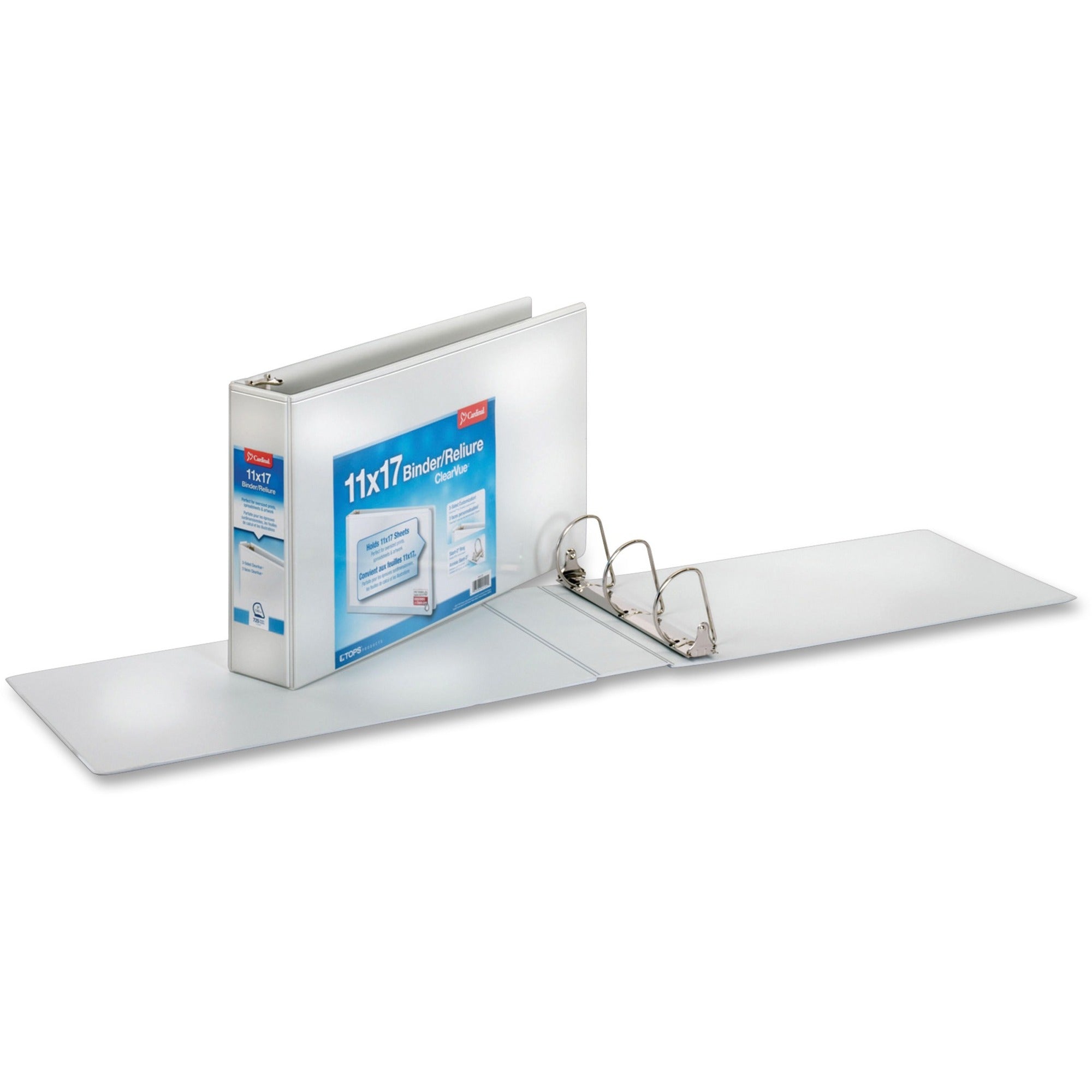 ClearVue Slant-D Ring Binder, 3 Rings, 3" Capacity, 11 x 17, White
