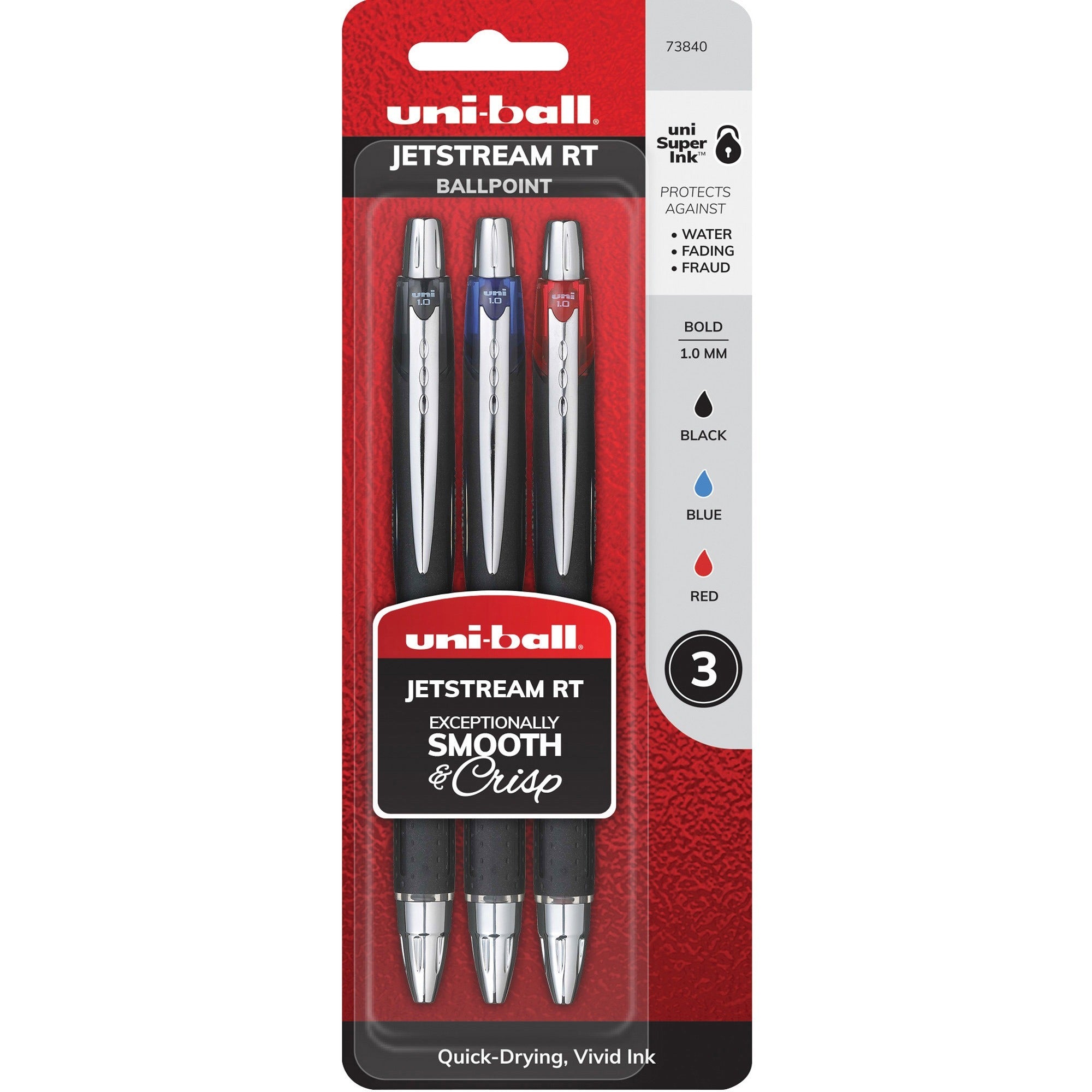 uni Jetstream RT Ballpoint Pen - Medium Pen Point - 1 mm Pen Point Size - Retractable - Black, Blue, Red Pigment-based Ink - Blue Stainless Steel Barrel - 3 / Pack