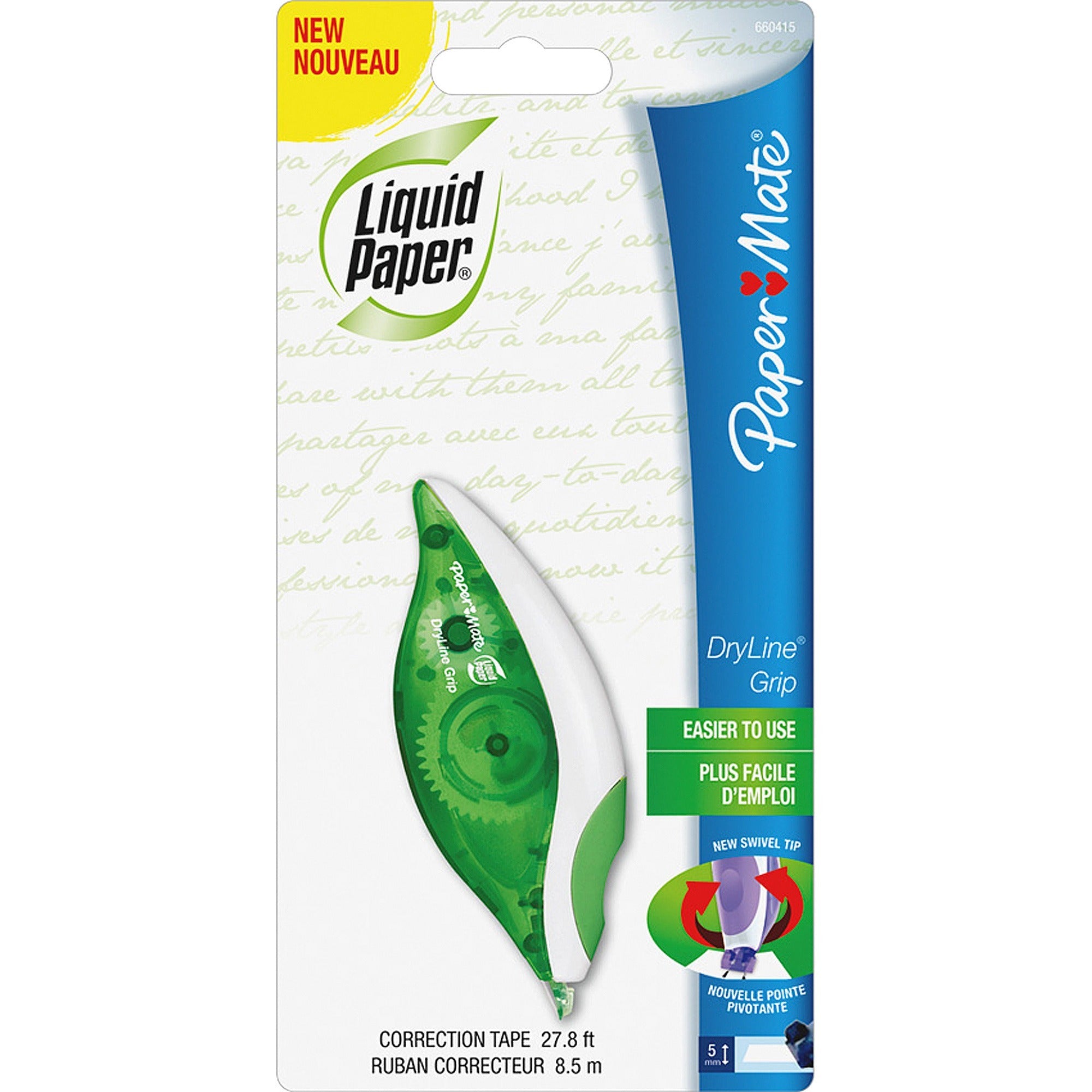DryLine Grip Correction Tape, Non-Refillable, Gray/Green Applicator, 0.2" x 335