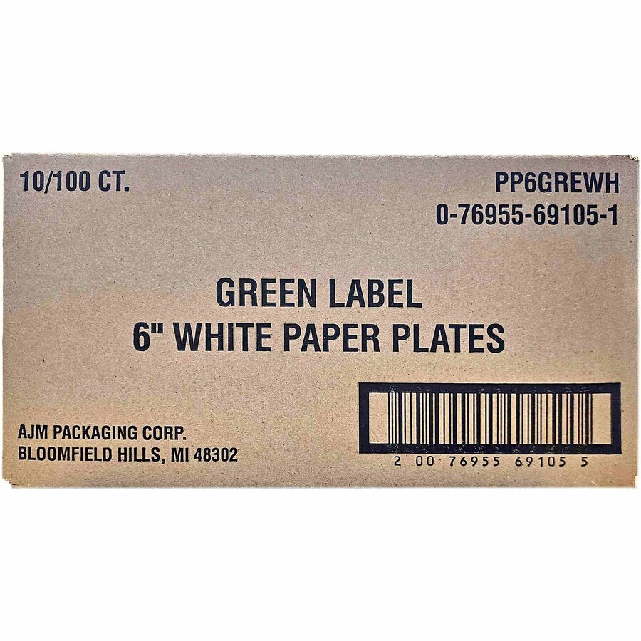 ajm-6-green-label-economy-paper-plates-100-bag-microwave-safe-white-paper-body-10-carton_ajmpp6gre - 4