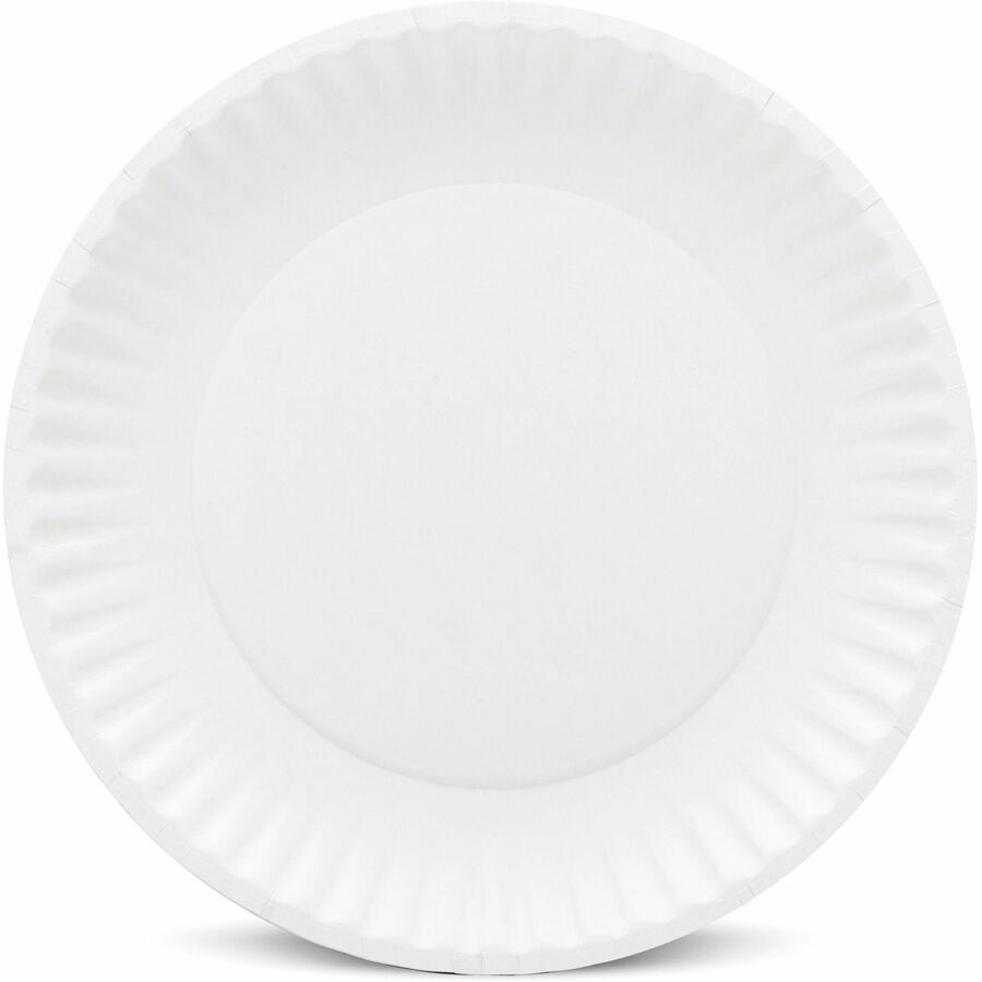 AJM 6" Green Label Economy Paper Plates - 100 / Bag - Microwave Safe - White - Paper Body - 10 / Carton