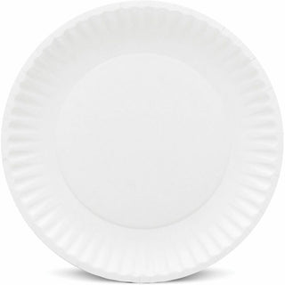 AJM 9" Green Label Economy Paper Plates - 100 / Bag - Microwave Safe - White - Paper Body - 12 / Carton