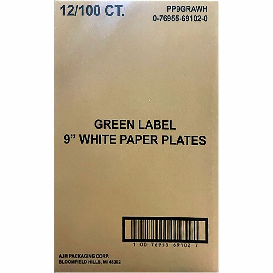 ajm-9-green-label-economy-paper-plates-100-bag-microwave-safe-white-paper-body-12-carton_ajmpp9gra - 4