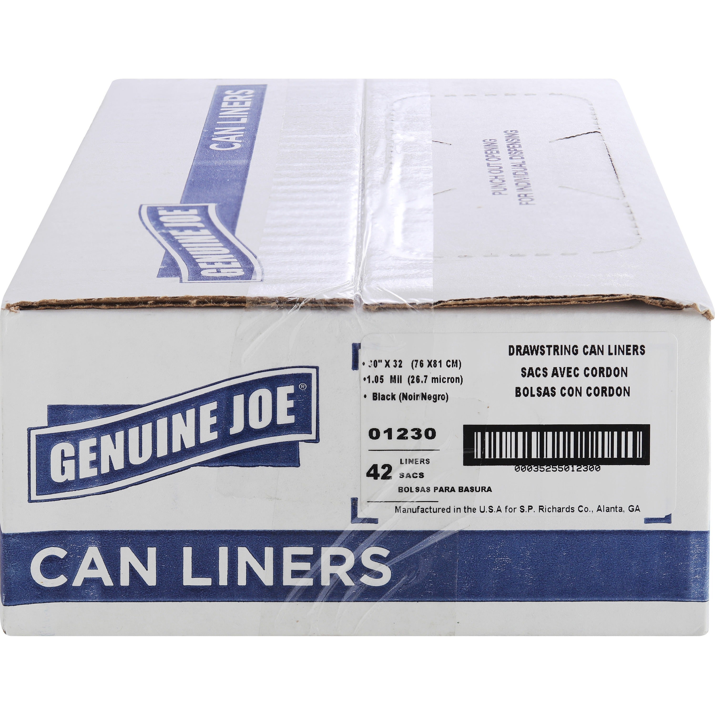 Genuine Joe Flexible Drawstring Trash Can Liners - Medium Size - 30 gal Capacity - 30" Width x 32" Length - 1.05 mil (27 Micron) Thickness - Low Density - Drawstring Closure - Black - Resin - 42/Carton - 