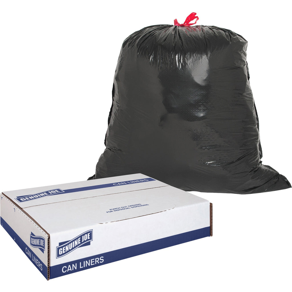 Genuine Joe Flexible Drawstring Trash Can Liners - Medium Size - 30 gal Capacity - 30" Width x 32" Length - 1.05 mil (27 Micron) Thickness - Low Density - Drawstring Closure - Black - Resin - 42/Carton