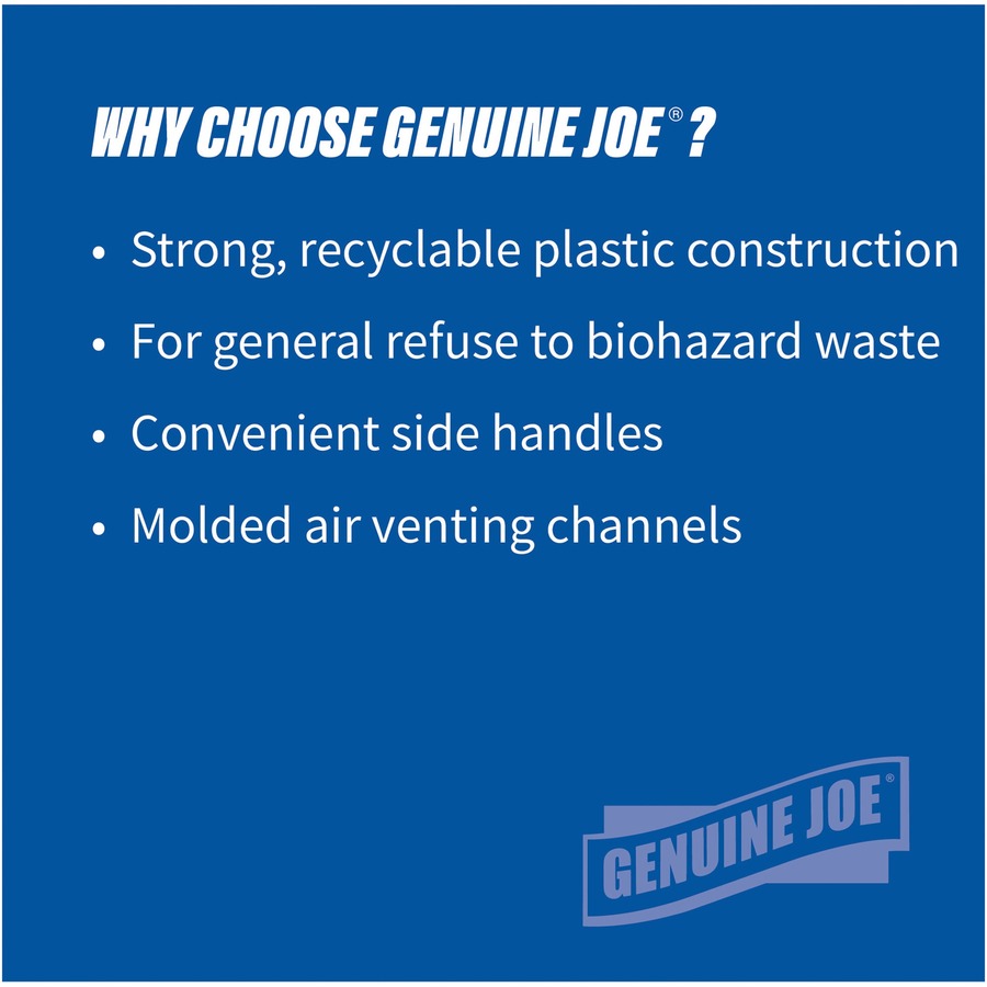 Genuine Joe Heavy-Duty Trash Container - 32 gal Capacity - Side Handle, Venting Channel - Plastic - Blue - 1 Each - 