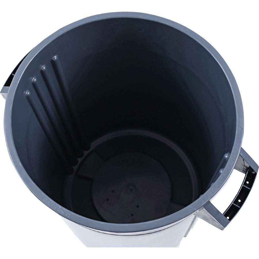 Genuine Joe Heavy-Duty Trash Container - 32 gal Capacity - Side Handle, Venting Channel - Plastic - Gray - 1 Each