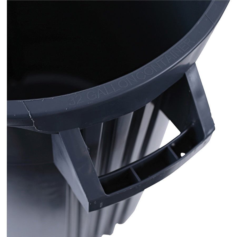 Genuine Joe Heavy-Duty Trash Container - 32 gal Capacity - Side Handle, Venting Channel - Plastic - Gray - 1 Each