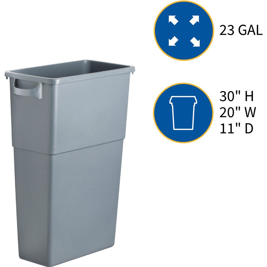 Genuine Joe 23-gallon Space-Saving Waste Container - 23 gal Capacity - Rectangular - Handle - 30" Height x 20" Width x 11" Depth - Gray - 1 Each - 