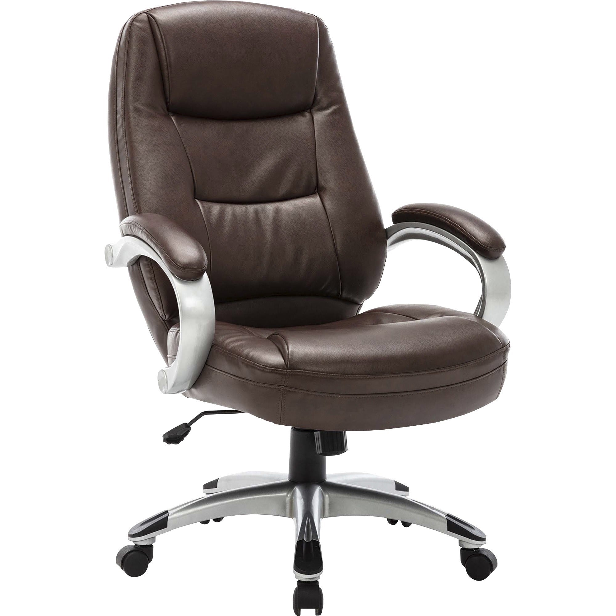 Lorell Westlake Series Executive High-Back Chair - Saddle Leather Seat - Black Polyurethane Frame - Saddle - 1 Each - 