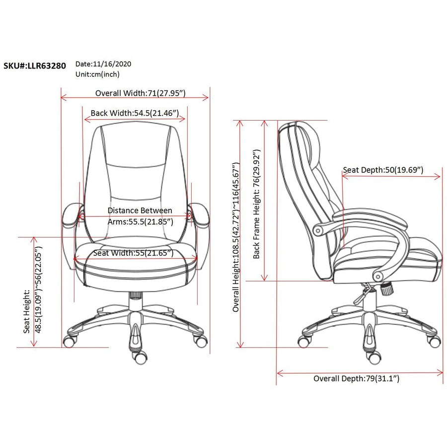 Lorell Westlake Series Executive High-Back Chair - Saddle Leather Seat - Black Polyurethane Frame - Saddle - 1 Each - 