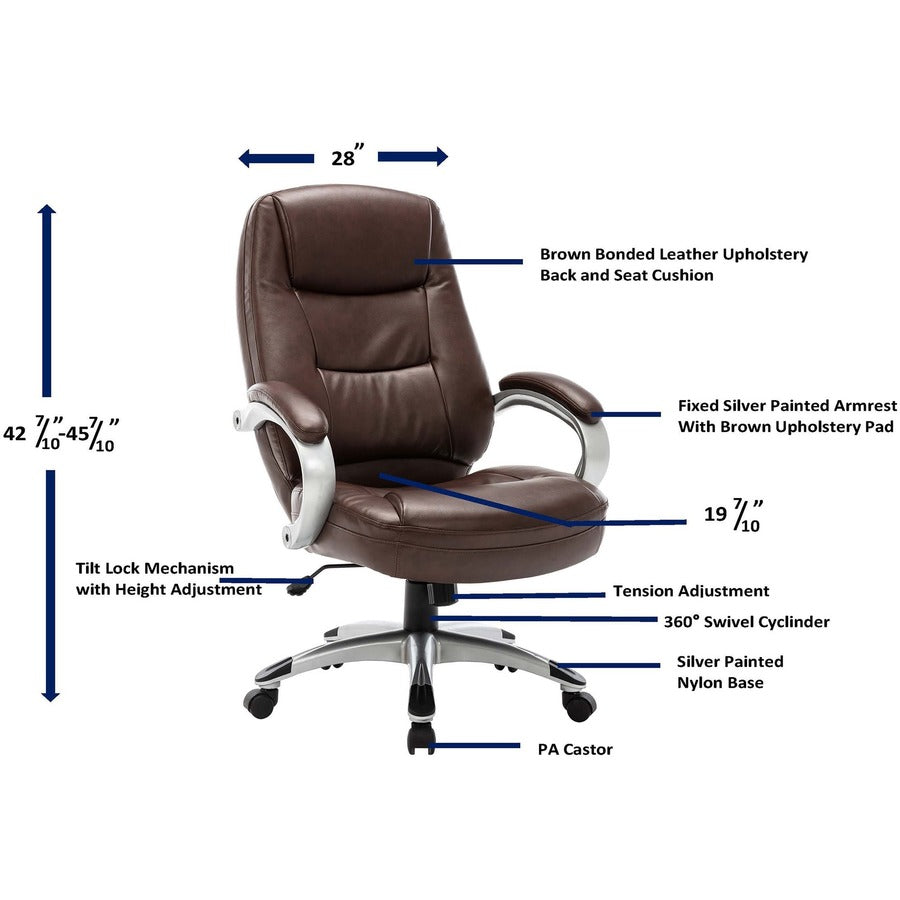 Lorell Westlake Series Executive High-Back Chair - Saddle Leather Seat - Black Polyurethane Frame - Saddle - 1 Each