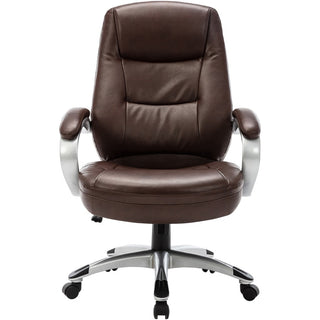 Lorell Westlake Series Executive High-Back Chair - Saddle Leather Seat - Black Polyurethane Frame - Saddle - 1 Each