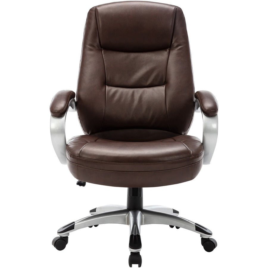 Lorell Westlake Series Executive High-Back Chair - Saddle Leather Seat - Black Polyurethane Frame - Saddle - 1 Each