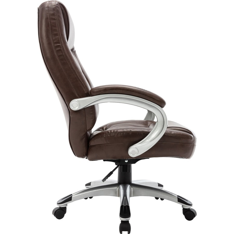 Lorell Westlake Series Executive High-Back Chair - Saddle Leather Seat - Black Polyurethane Frame - Saddle - 1 Each