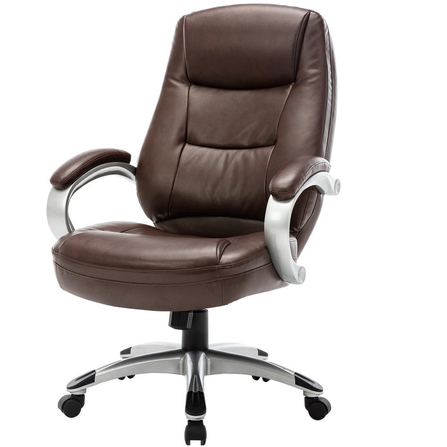 Lorell Westlake Series Executive High-Back Chair - Saddle Leather Seat - Black Polyurethane Frame - Saddle - 1 Each