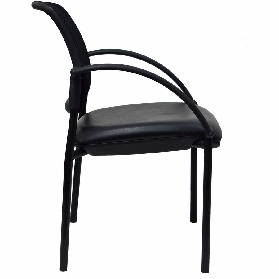 Lorell Mobile Mesh Back Guest Chair with Arms - Black Faux Leather Seat - Four-legged Base - Black - 1 Each