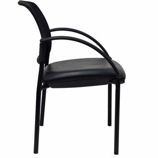 Lorell Mobile Mesh Back Guest Chair with Arms - Black Faux Leather Seat - Four-legged Base - Black - 1 Each