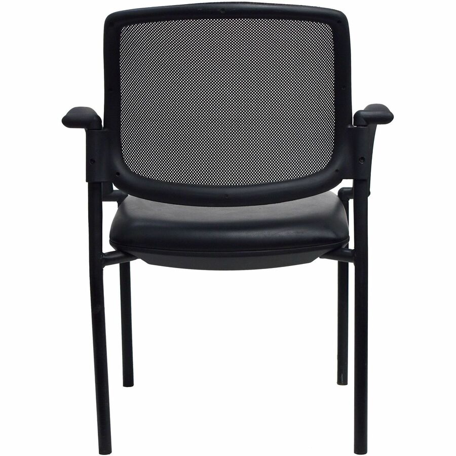 Lorell Mobile Mesh Back Guest Chair with Arms - Black Faux Leather Seat - Four-legged Base - Black - 1 Each