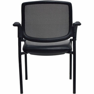 Lorell Mobile Mesh Back Guest Chair with Arms - Black Faux Leather Seat - Four-legged Base - Black - 1 Each