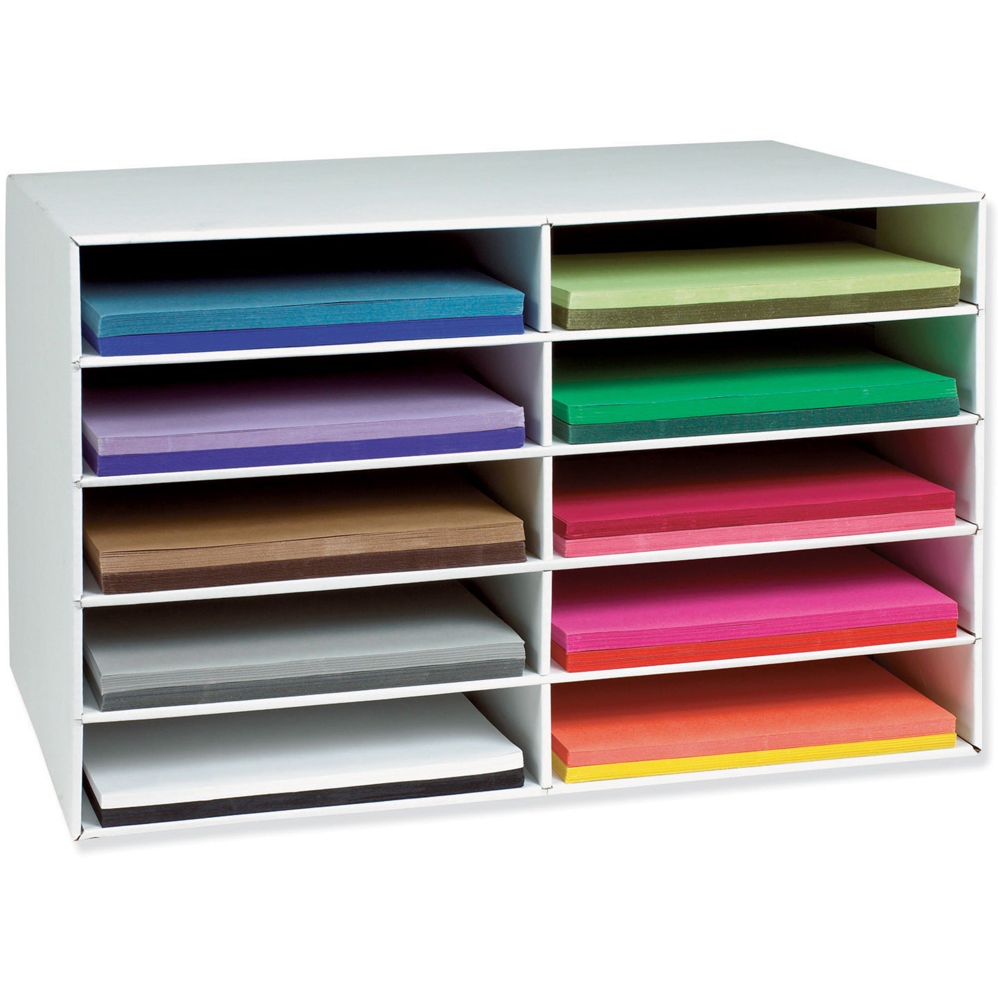 Classroom Construction Paper Storage, 10 Compartments, 26.88 x 16.88 x 18.5, White