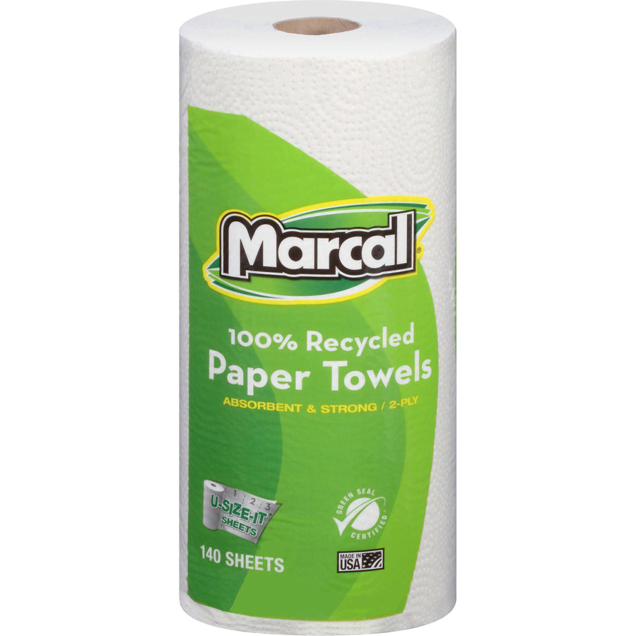 Marcal Giant Paper Towel in a Roll Out Carton - 2 Ply - 140 Sheets/Roll - White - Paper - Perforated - For Office Building, Washroom, Restroom - 12 / Carton - 