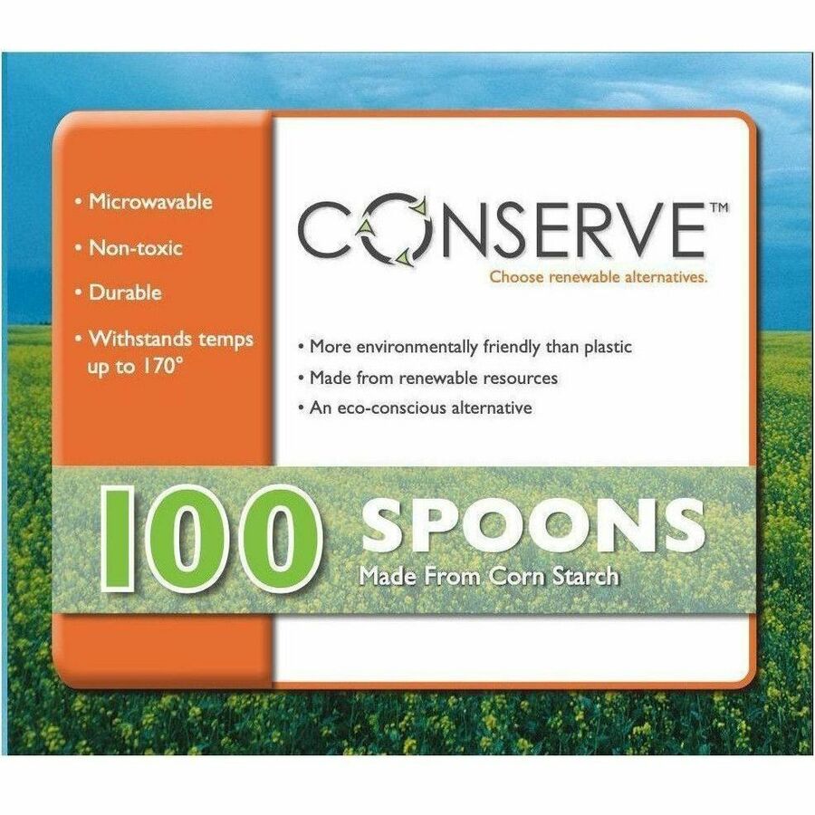 Corn Starch Cutlery, Spoon, White, 100/Pack