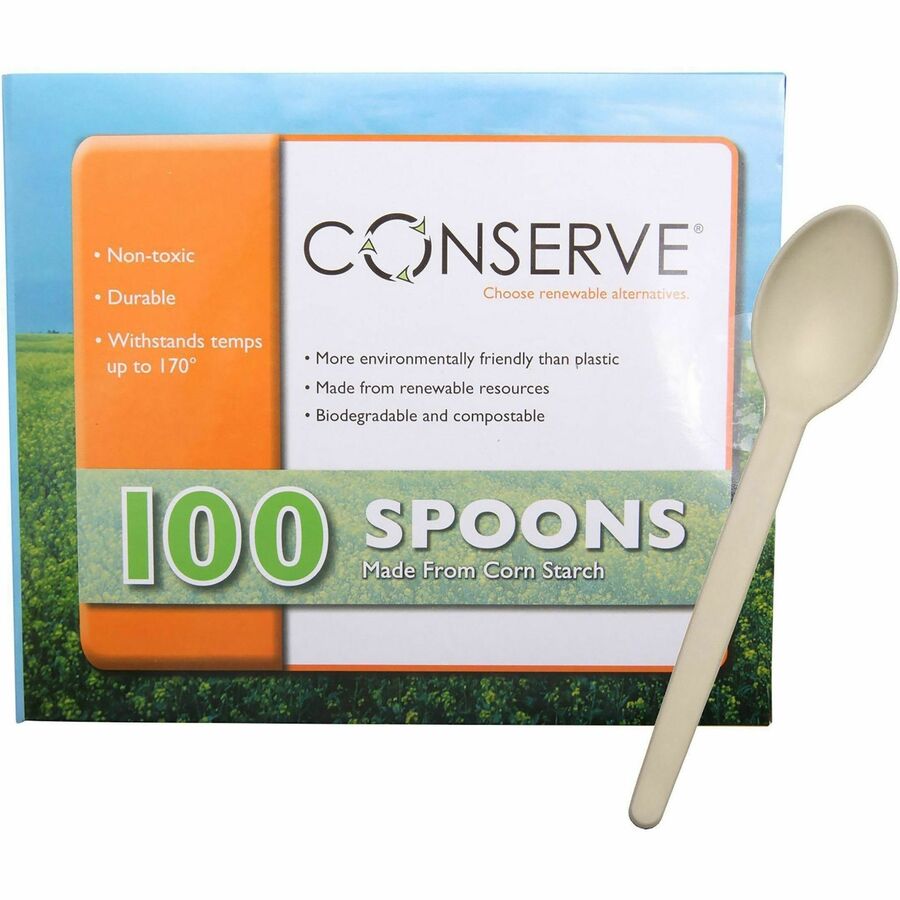 Corn Starch Cutlery, Spoon, White, 100/Pack