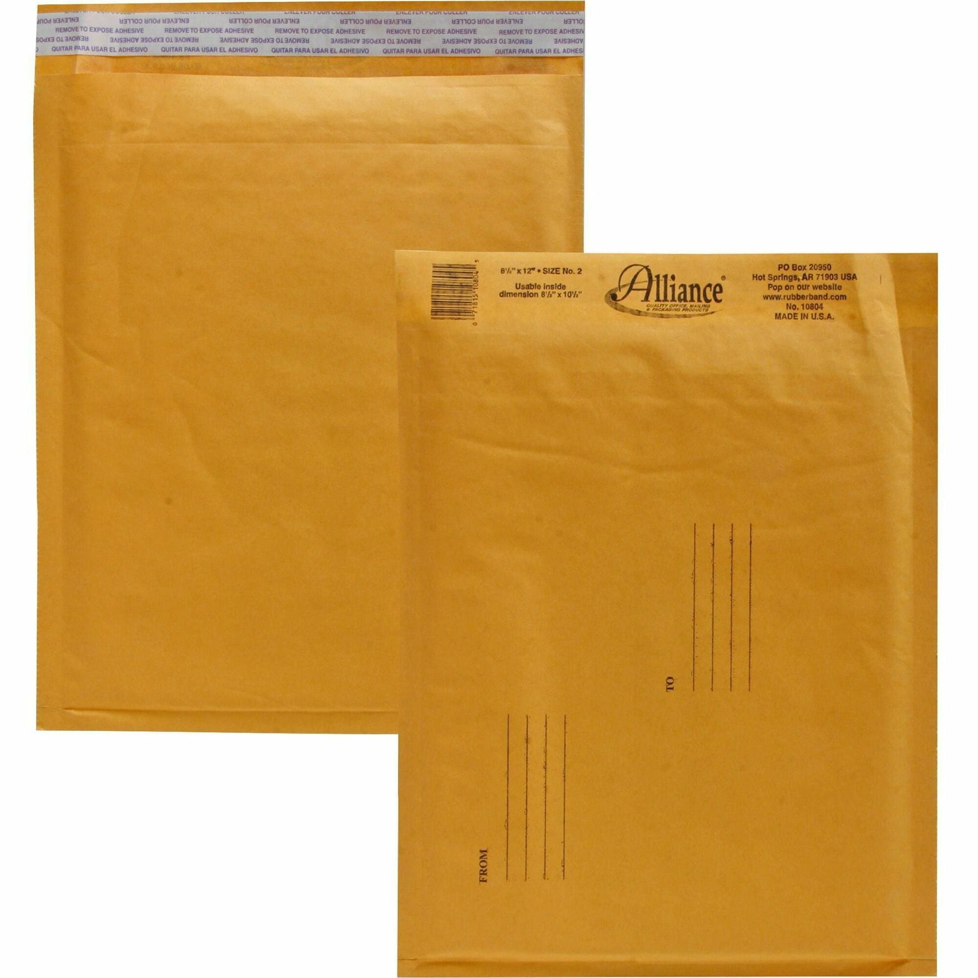 Alliance Rubber Kraft Bubble Mailers - Bubble - #2 - 8 1/2" Width x 12" Length - Peel & Seal - Paper - 25 / Carton - Kraft - 